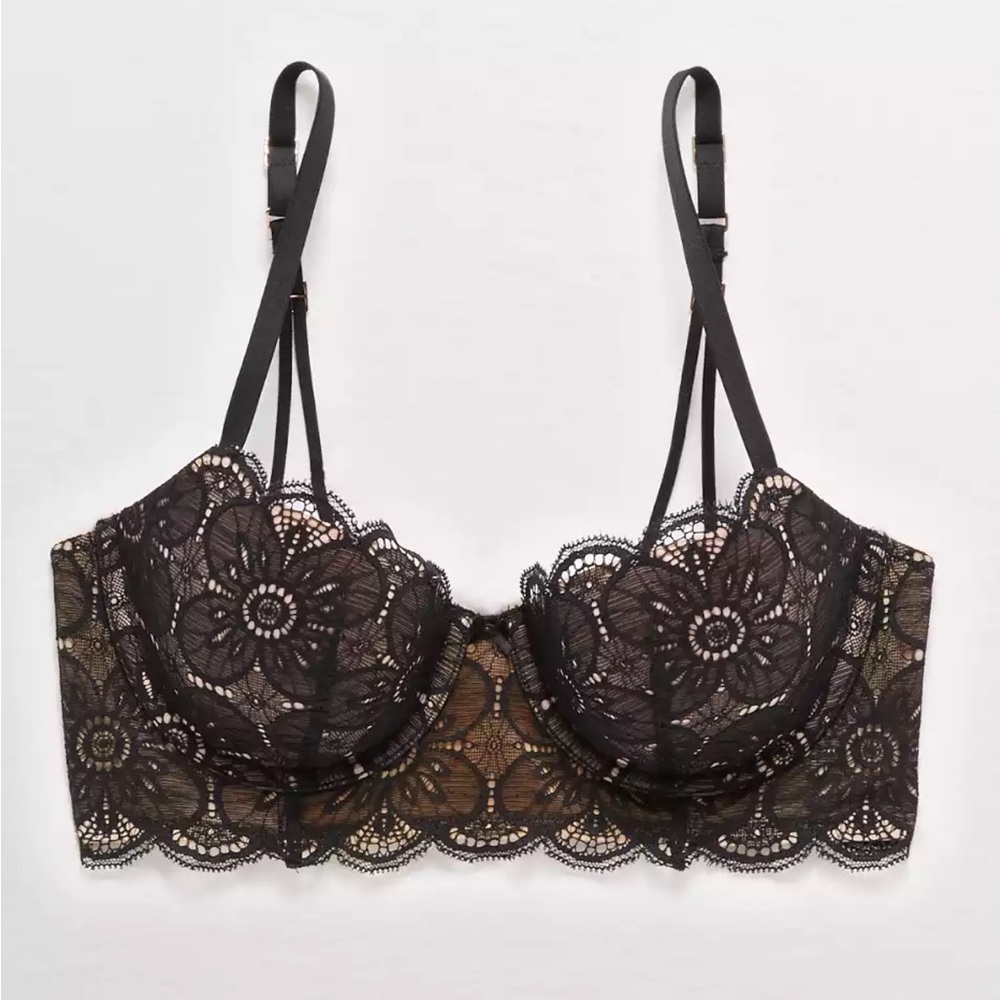 Aerie Real Power Balconette Lightly Lined Bra in True Black